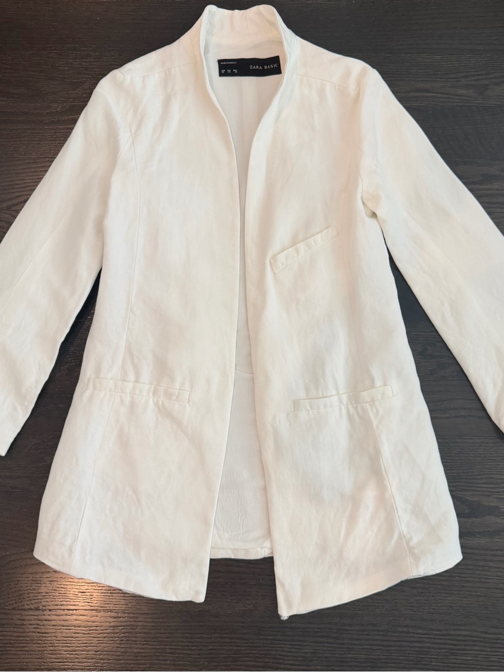 Zara White Open-Front Lightweight Blazer